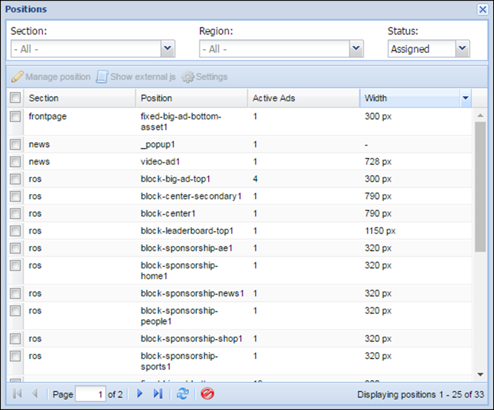 BLOX Ad Manager: Positions